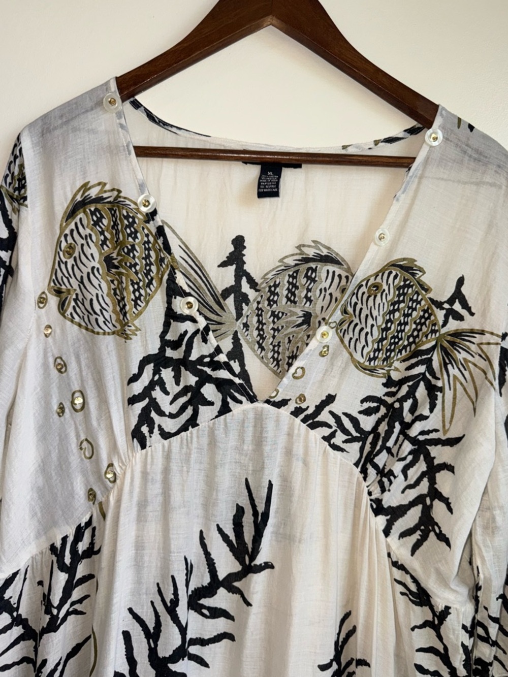 Club Z Collection Resort Beaded Fish Print Cover Up Tunic Dress XL - Picture 2 of 8